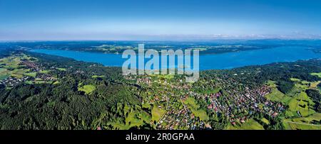 Poecking am Starnberger See aus der Vogelperspektive, Starnberg links, Seeshaupt rechts, Oberbayern, Deutschland, Europa Stockfoto