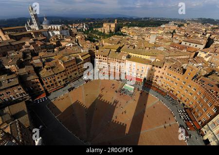 Blick von oben auf die Piazza del Campo, Siena, die Toskana, Italien Stockfoto