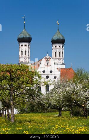 Benediktbeuern Kloster unter blauem Himmel, Benediktbeuern, Oberbayern, Bayern, Deutschland, Europa Stockfoto