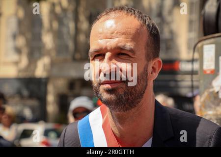 Marseille, Frankreich. 06. Mai 2023. Manuel Bompard Stellvertreter der Partei La France Insoumise (LFI), die während des "marschs der Wut" in Marseille gesehen wurde. Mehrere Gewerkschaften und linke Parteien haben einen "Marsch der Wut" in Marseille gefordert, der darum ersuchen soll, in würde zu leben, zu arbeiten und zu altern. Kredit: SOPA Images Limited/Alamy Live News Stockfoto