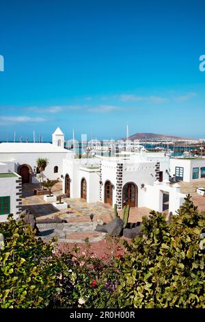 Häuser am neuen Hafen Marina Rubicon, Playa Blanca, Lanzarote, Kanarische Inseln, Spanien, Europa Stockfoto