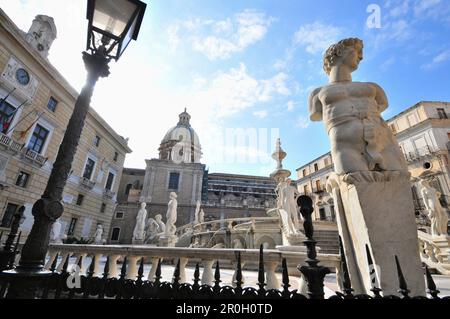 Fontana Pretoria, Architekt Francesco Camilliani, Piazza Pretoria, Palermo, Sizilien, Italien Stockfoto