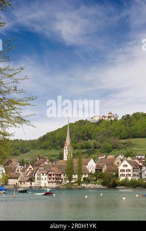 Blick auf das kleine Städtchen Stein bin, Rhein, Bodensee, Kanton Schaffhausen, Schweiz, Europa Stockfoto