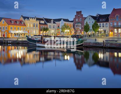 Husumer Au im Abendlicht, Husum, Schleswig-Holstein, Deutschland Stockfoto