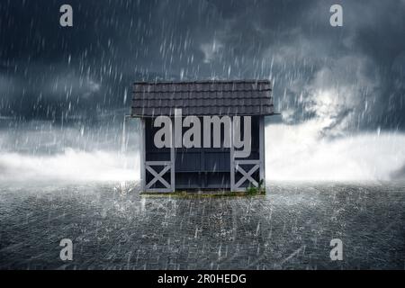 Bushaltestelle bei starkem Regen und Gewitter, Deutschland Stockfoto