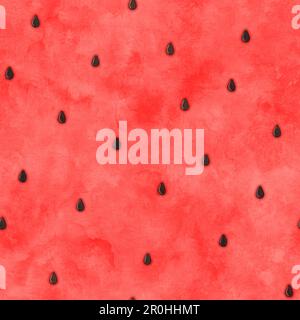 Abstrakter wasserfarbener Hintergrund. Handgezeichnete rote Flecken und Spritzer Elemente nahtloses Muster. Aquarelle Wassermelonenstruktur mit Samen. Für Tex drucken Stockfoto