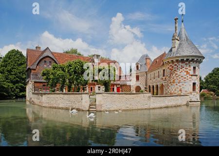 Wasserschloss Saint Germain de Livet, Orne, Niedernormandie, Normandie, Frankreich Stockfoto