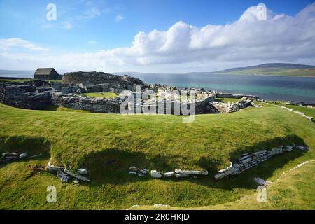 Jungsteinzeitliche Siedlung Broch of Gurness, Broch of Gurness, UNESCO-Weltkulturerbe das Herz des jungsteinzeitlichen Orkney, Orkney Islands, Schottland, Great Brian Stockfoto