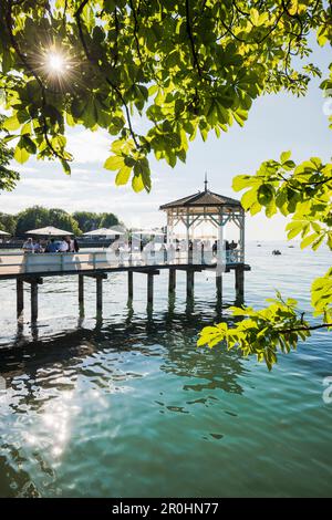 Pavillon mit bar am Ufer des Lake Constance, Bregenz, Vorarlberg, Österreich Stockfoto