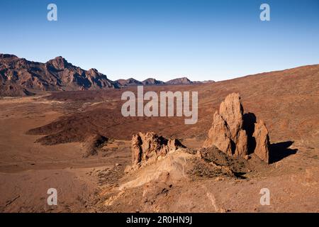 Blick von Roques de Garcia, die Canadas am Nationalpark Teide, Teneriffa, Kanarische Inseln, Spanien Stockfoto