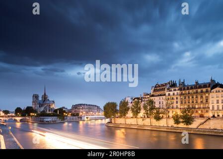 Blick auf die Kathedrale Notre-Dame de Paris, die Ile de la Cite und die Ile Saint-Louis, Paris, Frankreich, Europa, UNESCO-Weltkulturerbe (Bank von sein Stockfoto