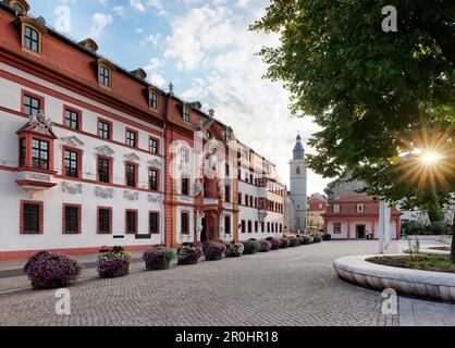 Thüringer Staatskanzlei, ehemalige kurmazische Statthalterei, Wigbert-Kirche, Hirschgarten, Erfurt, Thüringen, Deutschland Stockfoto