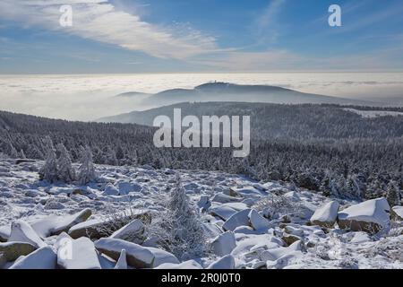 Blick vom Brocken Berg zum Wurmberg bei Braunlage, Harz, Sachsen-Anhalt, Deutschland Stockfoto