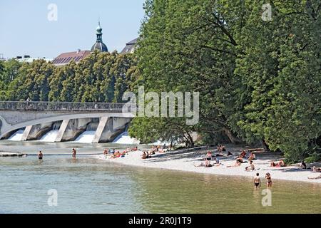 Östlichen Ufer des Fluss Isar, Lehel, München, Upper Bavaria, Bavaria, Germany Stockfoto