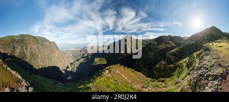 Blick von den Bergen über das Tal von Agaete, Westküste, Gran Canaria, Kanarische Inseln, Spanien, Europa Stockfoto