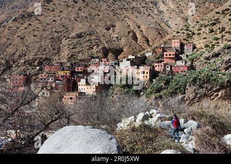 Berber Dorf Setima Fatma, Setima Fatma, Ourika Tal, hoher Atlas, Marokko Stockfoto