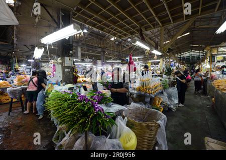 Der farbenfrohe Pak Khlong Talat ( Blumenmarkt ) in Bangkok, Thailand. Stockfoto