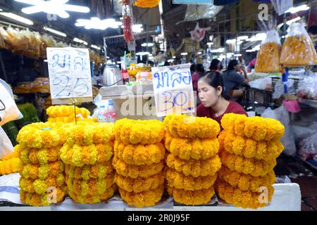 Der farbenfrohe Pak Khlong Talat ( Blumenmarkt ) in Bangkok, Thailand. Stockfoto