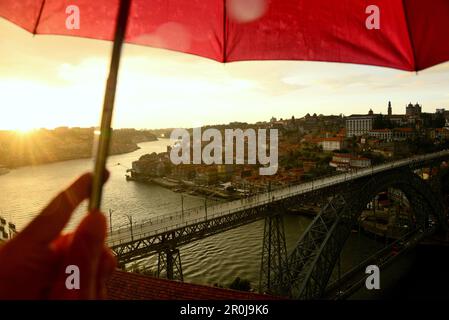 Im Regen im Ponte Luis über Rio Douro, Porto, Portugal Stockfoto