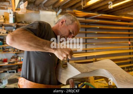 Werkstatt der venezianischen forcola und des Rudermachers Saverio Pastor, Handwerker, Kunstgegenstand, Tradition, Venedig, Italien Stockfoto