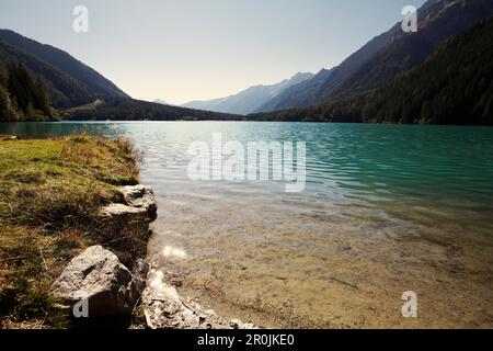 Blick auf den See Lago di Anterselva, Südtirol, Italien Stockfoto