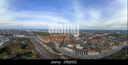 Panoramablick über Kopenhagen mit Kastellet, Nyboder und Downtown Stockfoto
