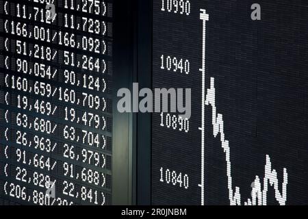 Der Wert der Anzeige über dem Handelssaal der Deutschen Börse, Frankfurt am Main, Hessen, Deutschland, Europa Stockfoto