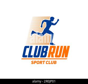 Marathon Run Sport Icon, Läufer Club oder Sportler Sprinters fordern Vektorabzeichen heraus. Marathonlauf oder Fitnessrennen und sportliches Joggen oder Laufsprint Stock Vektor