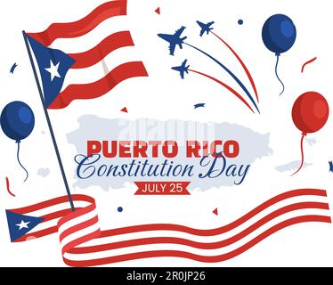 Happy Puerto Rico Constitution Day Vector Illustration with Waving Flag in Flat Cartoon Hand Drawn for Landing Page Background Templates Stock Vektor