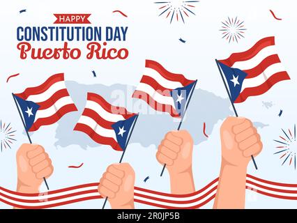 Happy Puerto Rico Constitution Day Vector Illustration with Waving Flag in Flat Cartoon Hand Drawn for Landing Page Background Templates Stock Vektor