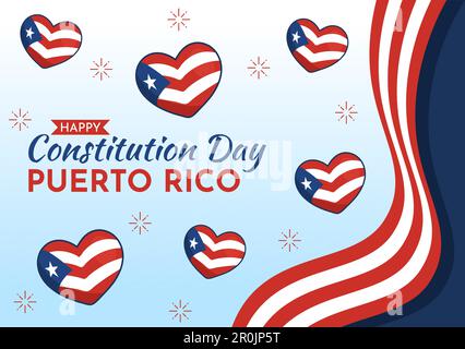 Happy Puerto Rico Constitution Day Vector Illustration with Waving Flag in Flat Cartoon Hand Drawn for Landing Page Background Templates Stock Vektor