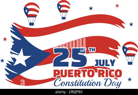 Happy Puerto Rico Constitution Day Vector Illustration with Waving Flag in Flat Cartoon Hand Drawn for Landing Page Background Templates Stock Vektor