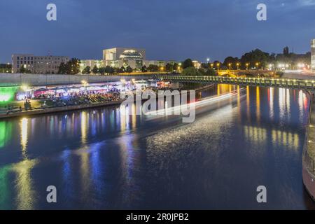 Berlin, Deutschland, Fluss, Spree, Capital Beach Cafe, Neue Bundeskanzlerin Stockfoto