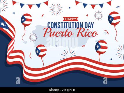 Happy Puerto Rico Constitution Day Vector Illustration with Waving Flag in Flat Cartoon Hand Drawn for Landing Page Background Templates Stock Vektor