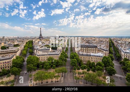 Panoramablick vom Triumphbogen auf Paris, Frankreich, Europa Stockfoto
