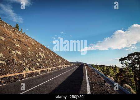 Landschaftlich reizvolle Straße zum Vulkan Teide, National Park, Teneriffa, Kanarische Inseln, Spanien Stockfoto