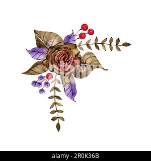 Schokoladen-Aquarell-Blumenarrangements isoliert auf weißem Hintergrund Stockfoto