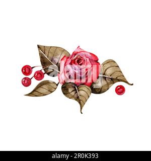 Schokoladen-Aquarell-Blumenarrangements isoliert auf weißem Hintergrund Stockfoto