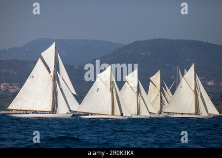 „Beginn der klassischen Segelregatta“ Les Voiles de St. Tropez', St. Tropez, Côte d'Azur, Frankreich' Stockfoto