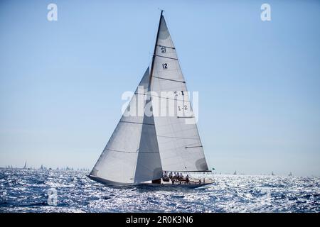 '12m Yacht ''Emilia'', Design von Attilio Costaguta 1930, klassische Segelregatta ''Les Voiles de St. Tropez', St. Tropez, Côte d'Azur, Frankreich' Stockfoto