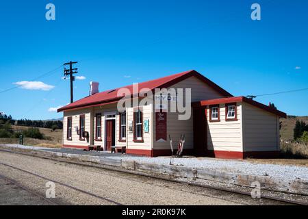 Hyde Bahnhof am Central Otago Rail Trail, South Island, Neuseeland Stockfoto