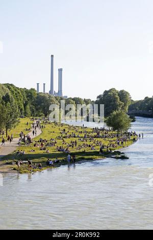 Sommertag am Ostufer der Isar, München, Oberbayern, Bayern, Deutschland Stockfoto