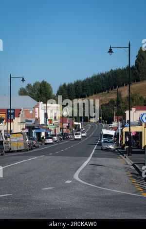 Alte Gebäude entlang der Hauptstraße, Ross Place, Lawrence, Otago, South Island, Neuseeland Stockfoto