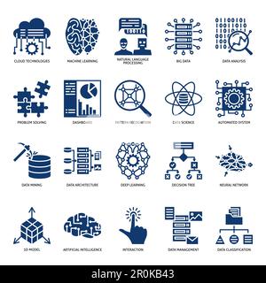 Künstliches neuronales Netzwerk-Symbol im Glyph-Stil. Maschinelles Lernen, KI-Symbole. Vektordarstellung. Stock Vektor