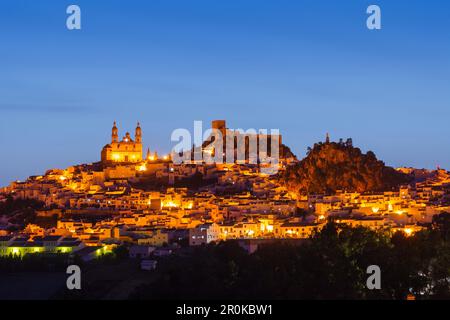 Castillo, arabische Burg und Kirche, Olvera, Pueblo Blanco, weißes Dorf, Provinz Cadiz, Andalusien, Spanien, Europa Stockfoto