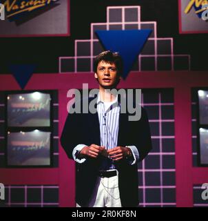 Na punste, ZDF Personality Show, moderiert von Günther Jauch, Deutschland, 1988. Na Phrste, TV-Persönlichkeitssendung, präsentiert von Günther Jauch, Deutschland, 1988. Stockfoto