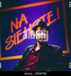 Na punste, ZDF Personality Show, moderiert von Günther Jauch, Deutschland, 1989. Na Phrste, TV-Persönlichkeitssendung, präsentiert von Günther Jauch, Deutschland, 1989. Stockfoto