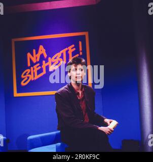 Na punste, ZDF Personality Show, moderiert von Günther Jauch, Deutschland, 1989. Na Phrste, TV-Persönlichkeitssendung, präsentiert von Günther Jauch, Deutschland, 1989. Stockfoto