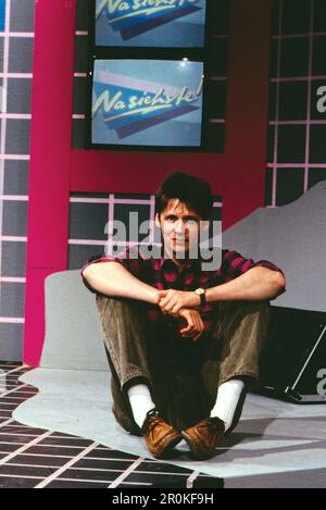 Na punste, ZDF Personality Show, moderiert von Günther Jauch, Deutschland, 1989. Na Phrste, TV-Persönlichkeitssendung, präsentiert von Günther Jauch, Deutschland, 1989. Stockfoto