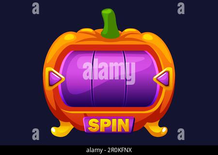Halloween-Spielautomat, Knopfdrehung. 2D-Spielesystem. Halloween-Bonus-Popup Stock Vektor